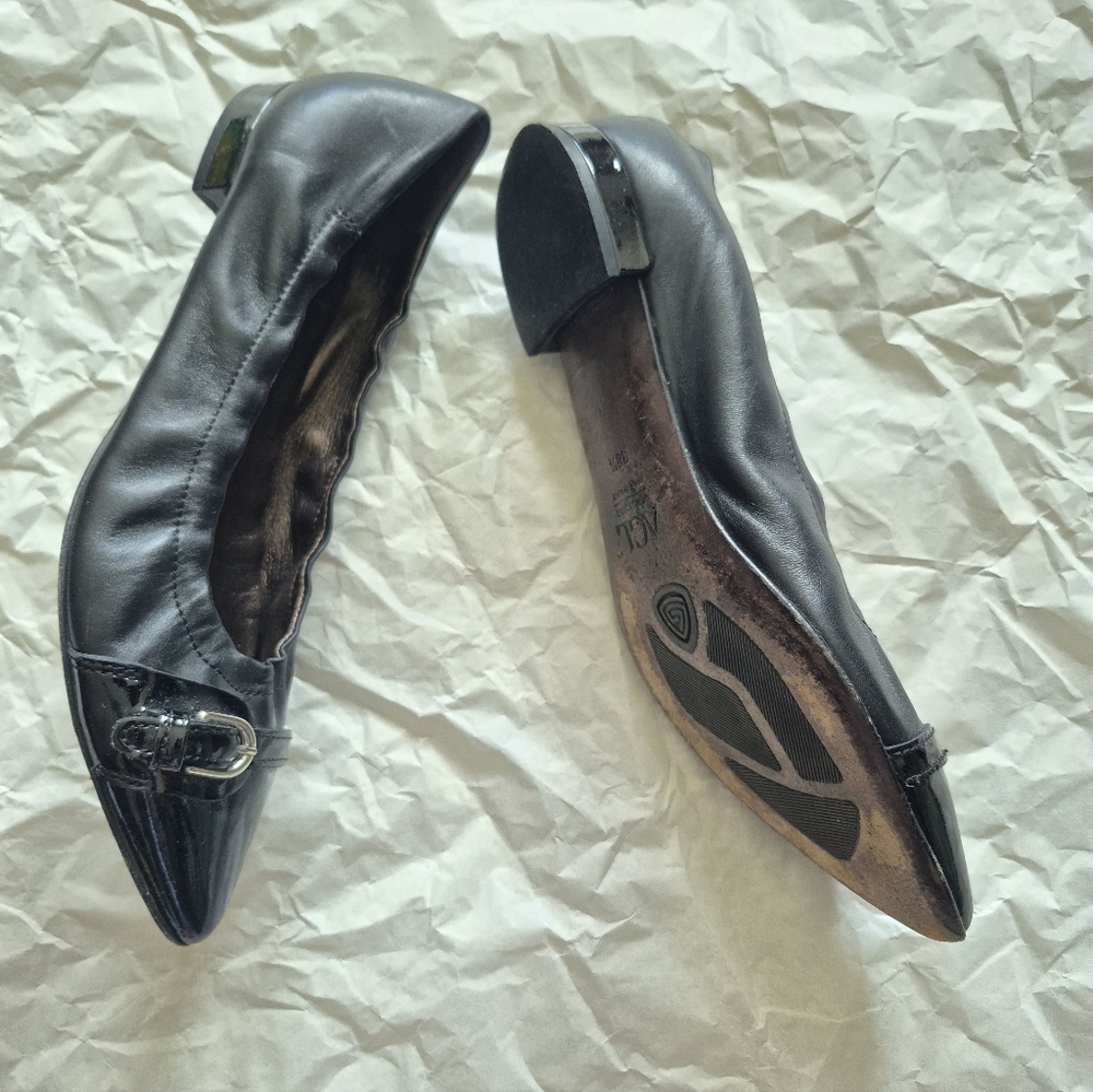 AGL Attilio Giusti Leombruni Black Pointed Toe Leather 38.5 - Picture 2 of 4